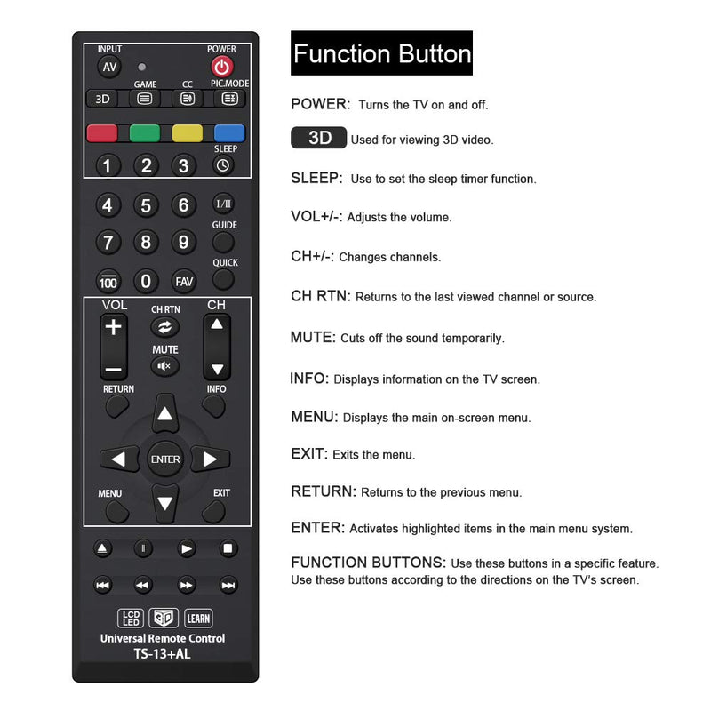 Gvirtue Universal Remote Control TS-13+AL Replacement for Toshiba-TV-Remote All Toshiba 3D LCD HDTV 4K LED Smart TV Fire TV with Learning Function