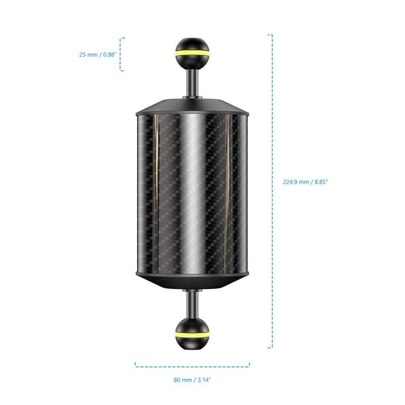 Sea frogs D80mm, 8'', Carbon Fiber Float Arm for Ultralight, Aquatic Arm, Buoyancy Provided 600g, Underwater Camera System Diving Tray Video Light/Strobe GA-10 D80mm, 8'' Carbon Fiber Float Arm