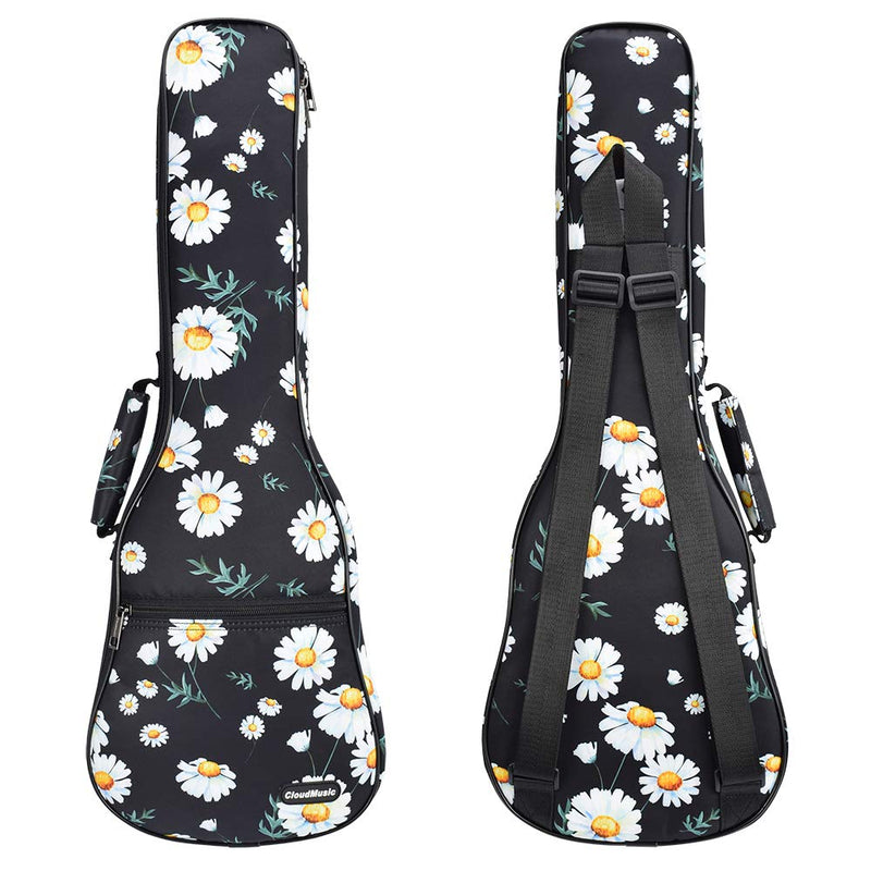 CLOUDMUSIC Ukulele Case For Soprano With Backpack Strap Flower Floral Pattern (White Daisy)