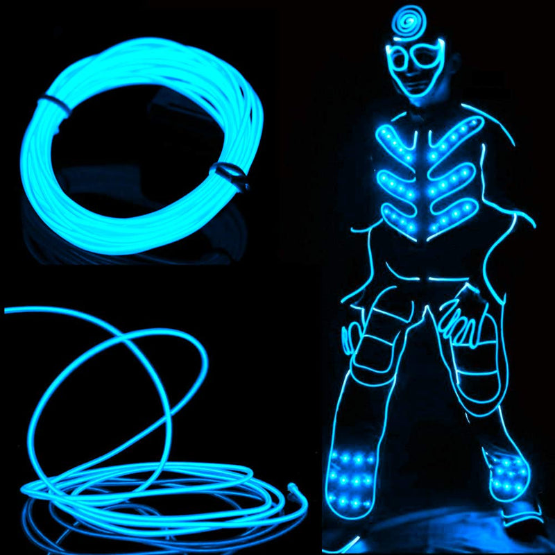 Mixtooltoys EL Wire Neon Lights Kit 2 Pack 5M Blue with Battery Box for Parties Blacklight Run Easter Halloween DIY Decoration Electroluminescent Wire Glowing Strobing Decorative Light Xmas Party Pub