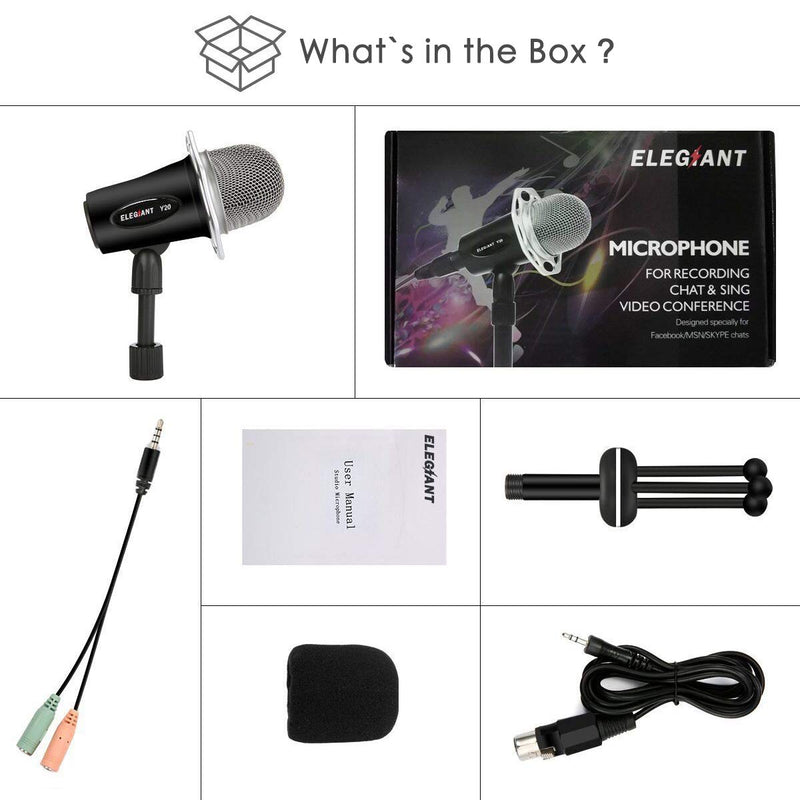 [AUSTRALIA] - PC Microphone, ELEGIANT Y20 Portable Condenser Microphone 3.5mm Plug & Play with Tripod Stand Home Studio Recording Microphone for Computer, Smartphone, iPad, Podcasting Karaoke, YouTube, Skype, Games 