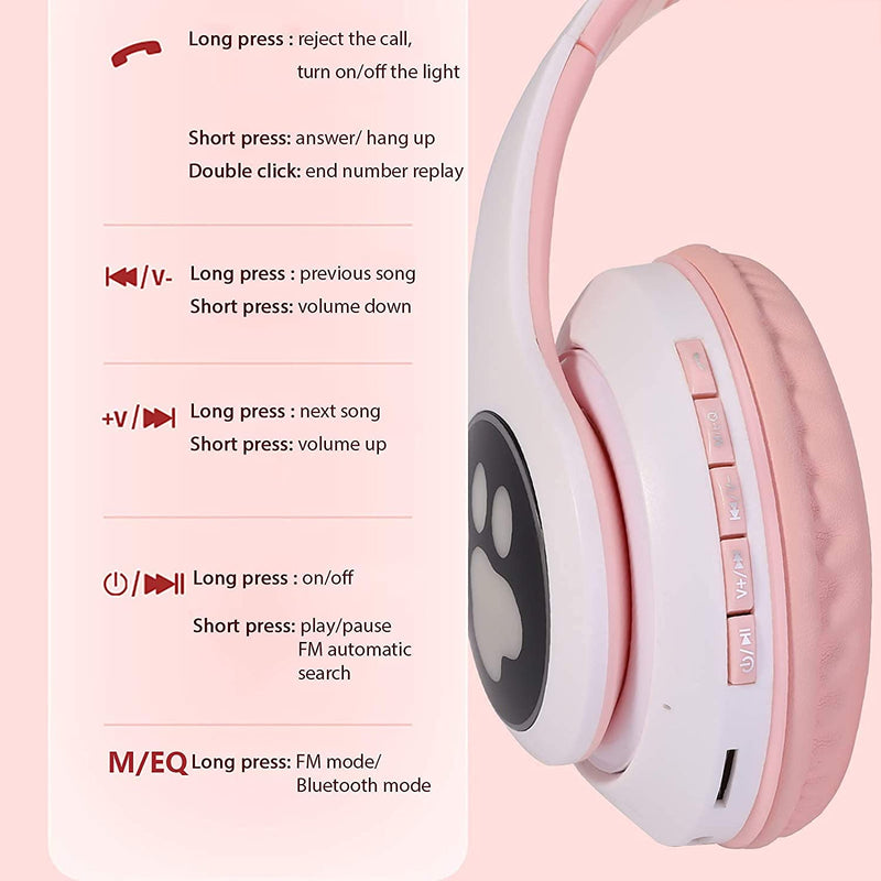 Kids Headphones, TOKANI Bluetooth Wireless Headphones for Kids Teens Adults, Over-Ear Bluetooth Headphones with Microphone, Cat Ear Headphones for Girls Women (Pink)