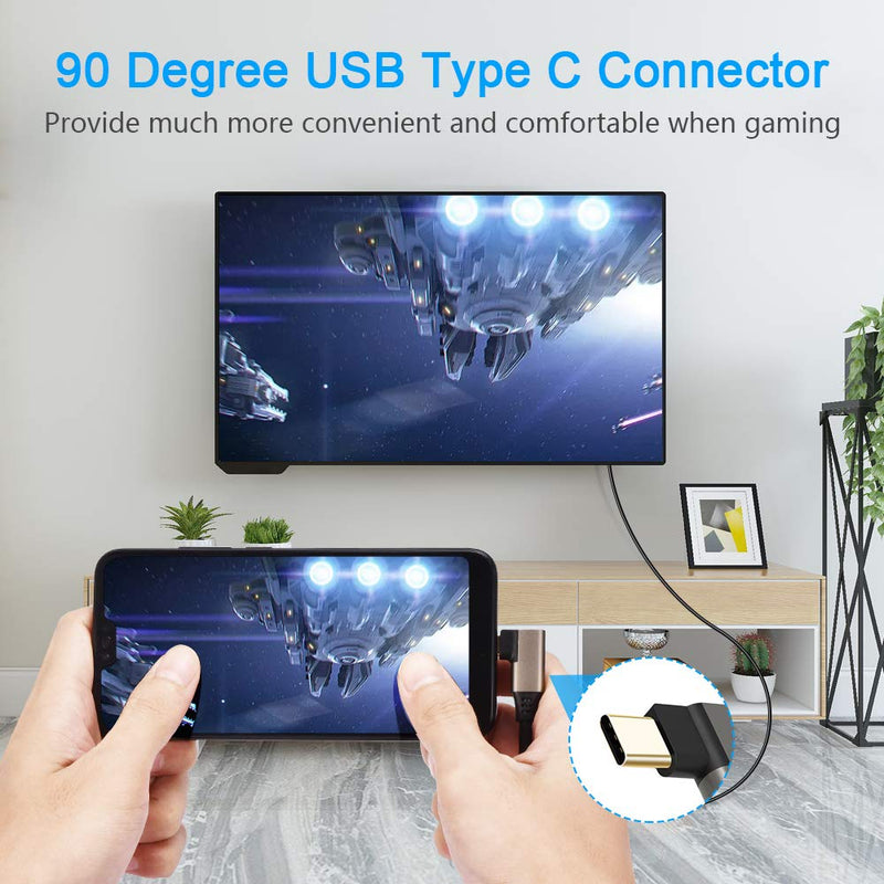 USB C to HDMI Cable Right Angle, ELUTENG USB Type C HDMI Cable(4K@60Hz) Gold Plated Video Adapter Support Thunderbolt 3 Compatible with MacBook Pro/Projector/Smart Phone/Laptop - 3.9FT