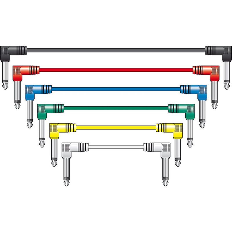 Chord Set of 6 Right Angled Patch Cables, 1 metre