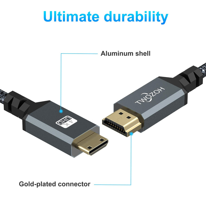 Twozoh Mini HDMI to HDMI Cable 15FT, 4K 60Hz High-Speed HDMI to Mini HDMI 2.0 Braided Cord, Compatible with Nikon/Canon DSLR, Tablet and Graphics/Video Card, Laptop.