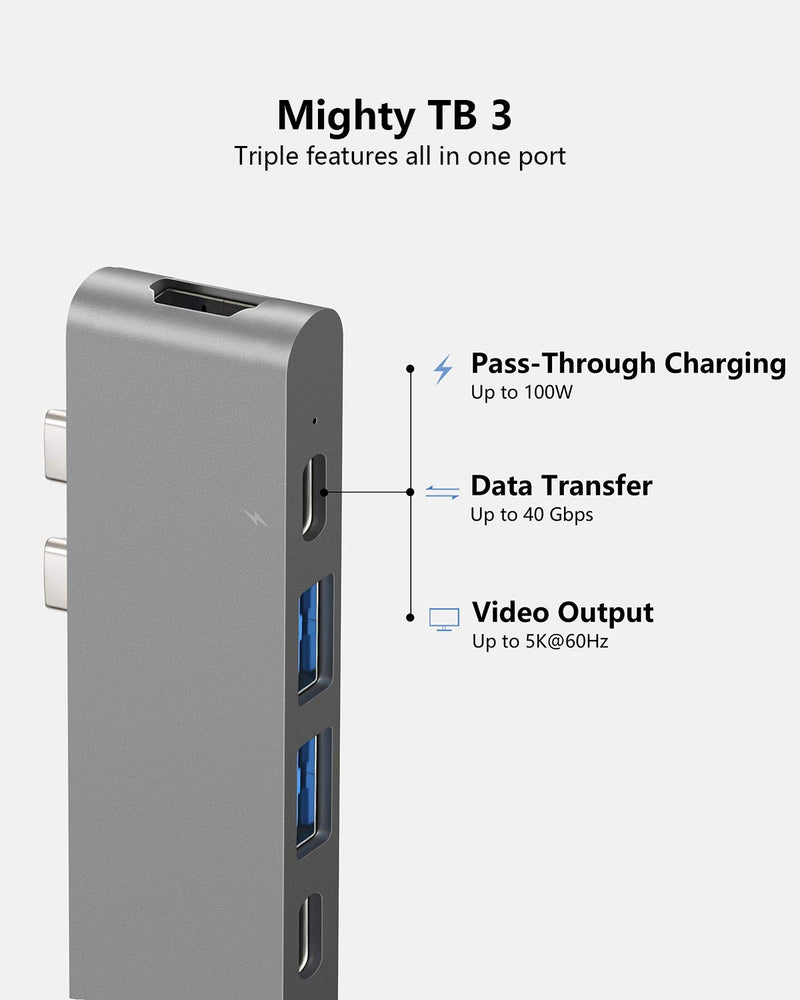 Purgo USB C Hub Adapter for MacBook Pro M1 2020 and MacBook Air M1 2020, with HDMI, 100W PD, TB 3, 2 USB 3.0 and SD/Micro Card Readers – Space Grey (PG-TC401)