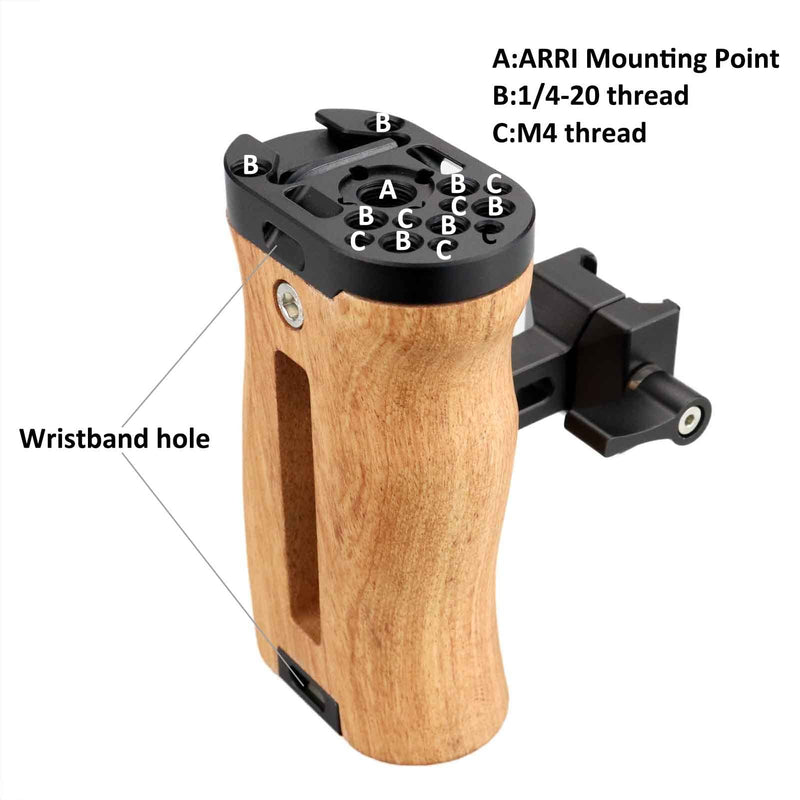 MAGICRIG Adjustable Wooden Handle Grip Universal Side NATO Handle with Cold Shoe Mount for BMPCC 4K /6K Camera Cage