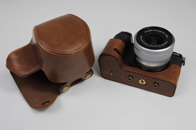 X-S10 Case, BolinUS Handmade PU Leather Fullbody Camera Case Bag Cover for Fujifilm Fuji X-S10 XS10 with 15-45mm Lens Bottom Opening Version + Neck Strap + Mini Storage Bag (Coffee) Coffee
