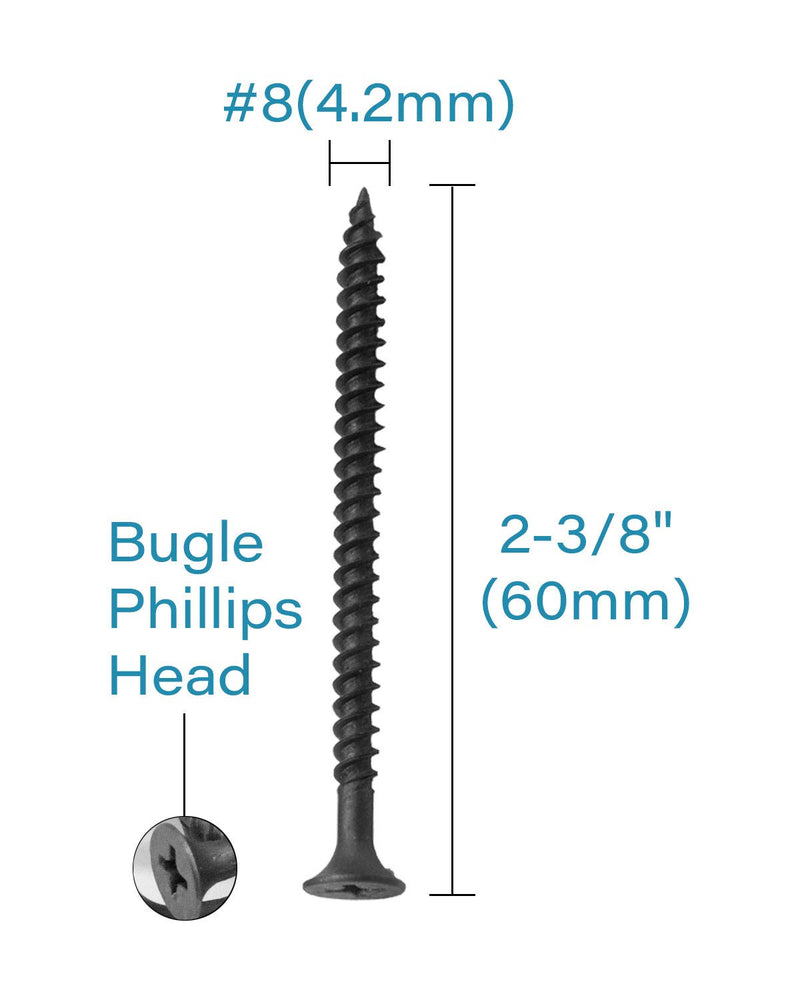 IMScrews 50pcs #8x2-3/8" Flat Head Phillips Drywall Screws Fine Thread Sharp Point Wood Screw, Carbon Steel 1022A, Black Phosphate 50 Pcs #8x2-3/8"