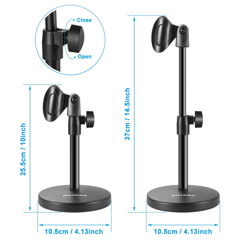 [AUSTRALIA] - BILIONE 3 in 1 Mul-Function Desktop Microphone Stand, Adjustable Table Mic Stand with Microphone Clip, Cell Phone Clip, 5/8" Male to 3/8" Female Metal Adapter 