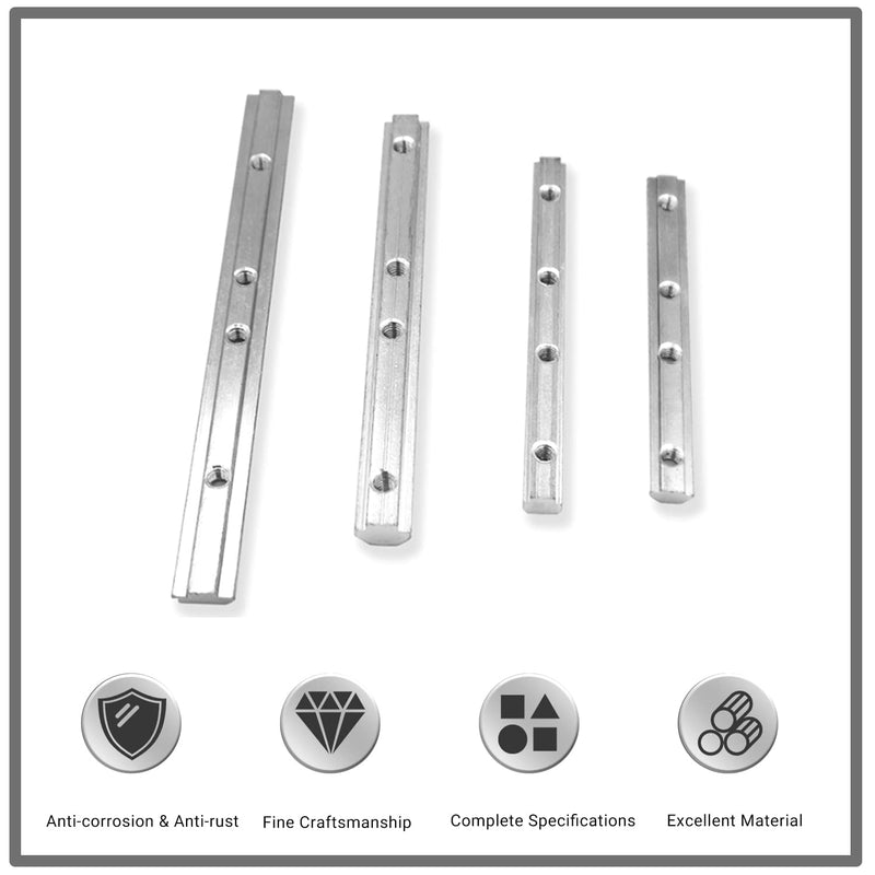 MroMax 40 Series Linear Connector 7.09" x 0.79" x 0.39" (L x W x T) Carbon Steel Galvanized Silver Straight Piece Connection Part 2PCS