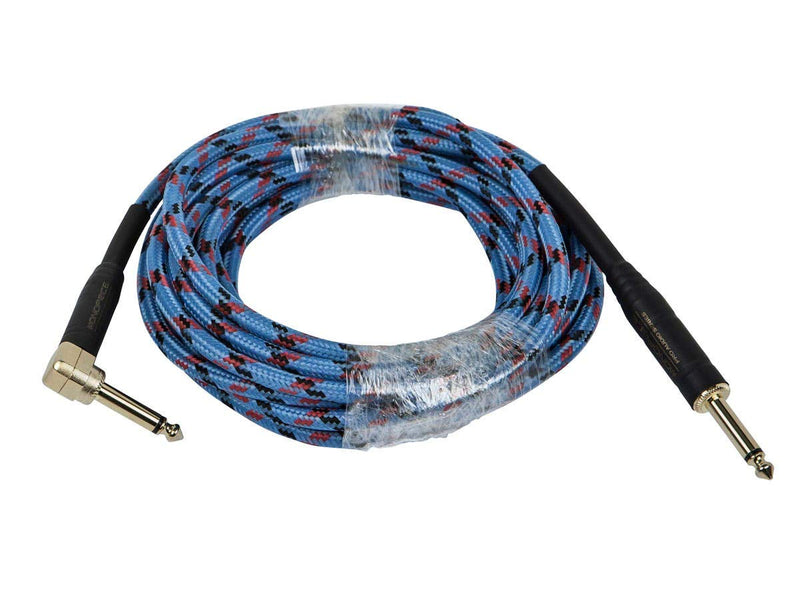 [AUSTRALIA] - Monoprice Braided Cloth 1/4 Inch (TS) Guitar/Instrument Cable Cord - 10 Feet- Blue with One Right Angle Connector 
