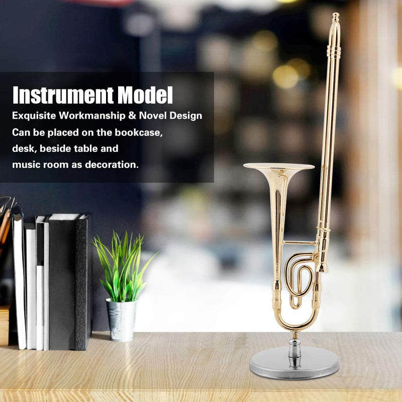 Trombon Miniatura Trombone Ornament Miniature Musical Instrument Trombone Model With Supoort & Case For Dollhouse Music Room Decoration