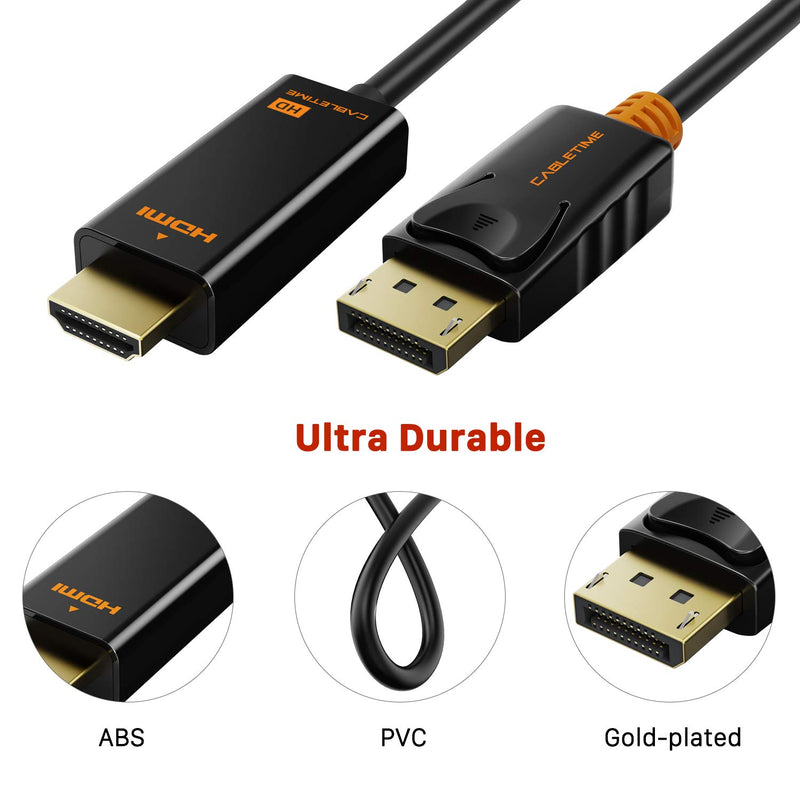DisplayPort to HDMI Cable, CABLETIME 1080P 60Hz DP to HDMI Male to Male Cable Compatible for Lenovo Dell HP Display Port to HDMI Male Connector 10FT 10 Feet/3m