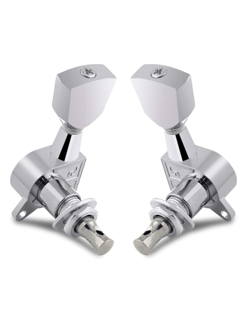 Holmer Sealed String Tuning Pegs Tuning Machines Grover Machine Heads Tuners Tuning Keys Vintage Keystone Style 3 Left 3 Right for Electric Guitar or Acoustic Guitar Chrome.