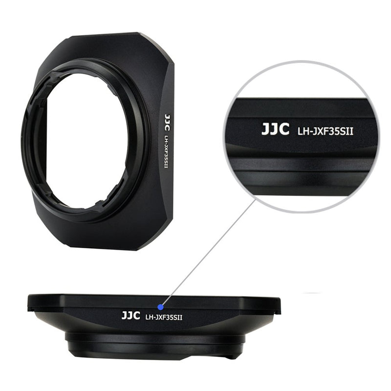 JJC LH-JXF35SII Black Metal Square Bayonet Lens Hood for FUJINON XF 35mm F2 R WR/FUJINON XF 23mm F2 R WR, Fuji 35mm F2 Hood, Fuji 23mm F2 Hood, Slide Front Cap,Replaces Fujifilm LH-XF35-2 Lens Hood