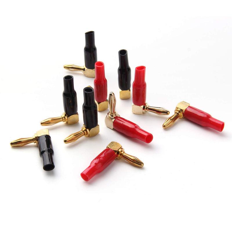 10pcs Right Angle Speaker Plugs 4mm/0.16" 90 Degree Speaker Connector Right Angle Banana Plugs for Speaker Wire (Red and Black) by HRLORKC