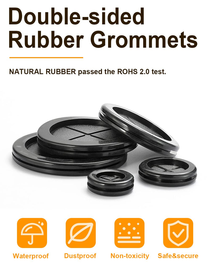 80 PCS Rubber Grommet 1-3/4"、1-1/2"、1"、7/8"、5/8"、1/2"Drill Hole, Firewall Hole Plug Set Electrical Wire Gasket Kit Rubber Gasket Kit，Firewall Plug Grommet, Round