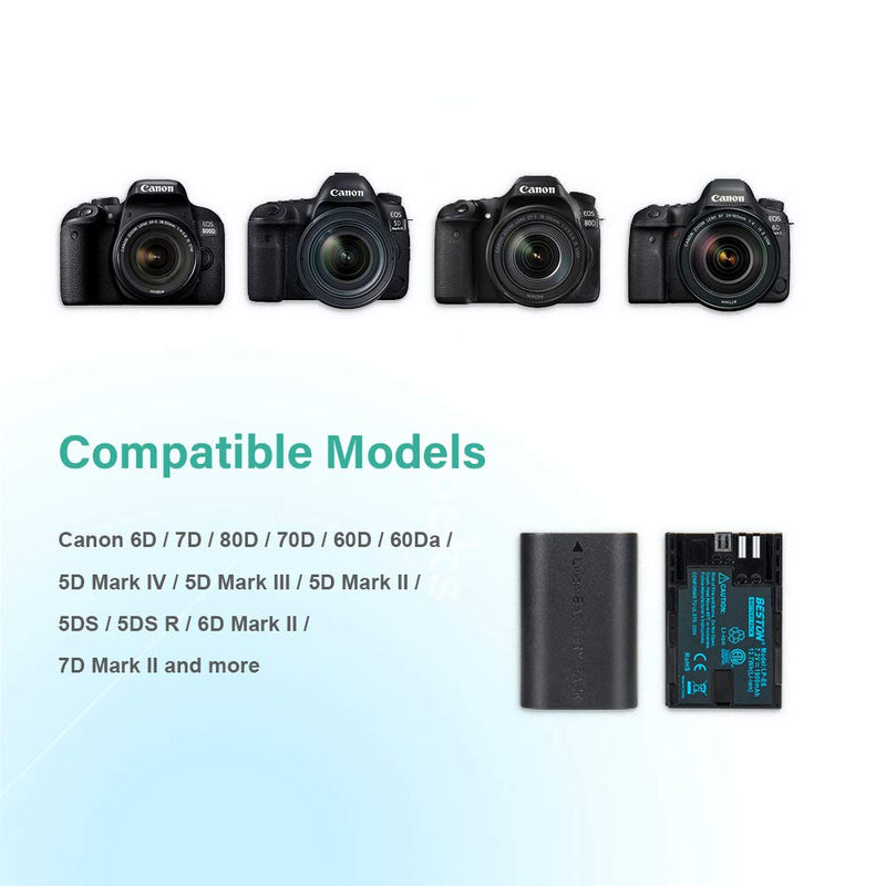 [AUSTRALIA] - BESTON 2-Pack LP-E6 LP-E6N Battery Pack and Rapid USB Charger for Canon EOS R R5 R6, 6D 7D 60D 70D 80D 90D, 5D Mark II III IV, 6D Mark II, 7D Mark II, 5DS R, XC10 XC15 Cameras 