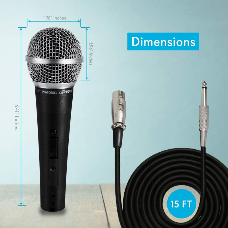 Pyle Professional Dynamic Vocal Microphone - Moving Coil Dynamic Cardioid Unidirectional Handheld Microphone with ON/OFF Switch Includes 15ft XLR Audio Cable to 1/4'' Audio Connection - PDMIC59