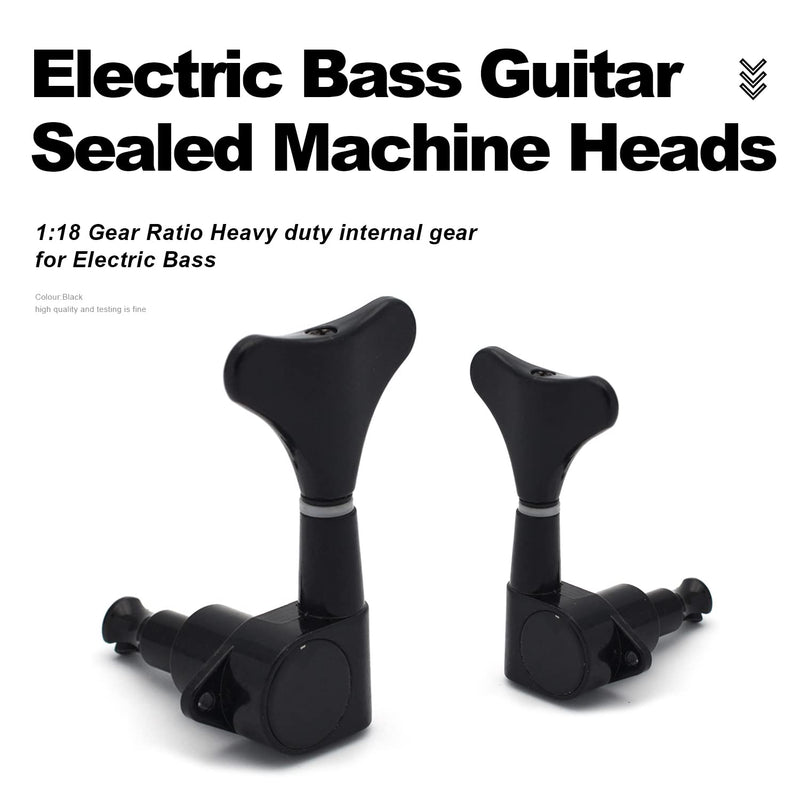 MAXCHEER 2R2L Electric Bass Guitar Sealed Tuning Pegs Tuners Machine Heads Tuning Keys/Buttons Guitar Parts Machine Head Tuners for Precision Bass and Jazz Bass (Black) Black