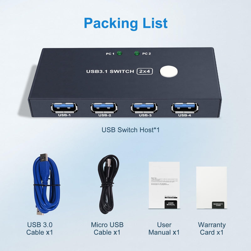 USB 3.0 Switch, USB Switcher 2 Computers Share 4 USB for PC Laptop Mouse Keyboard Printer Scanner, USB KVM Switch Selector Compatible with Windows, Mac, Linux USB 3.0