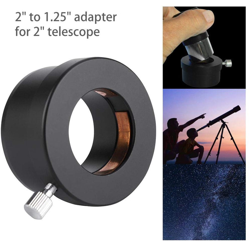 Telescope Adapter, Compression Ring Fitting, 2" to 1.25" Telescope Eyepiece Mount Adapter, Black Metal Accessories Adaptor, Protect Eyepiece Barrels
