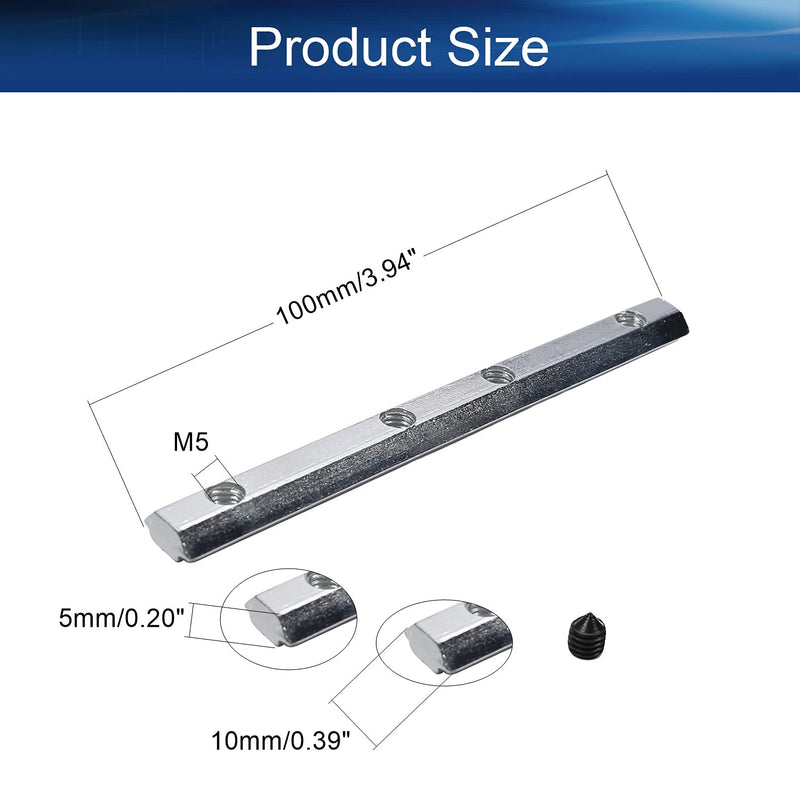 Yinpecly Carbon Steel Straight Line Connector 3.94 Inch Joint Bracket Hardware for 3D Printer Parts 2020 Series T Slot 6mm Aluminum Profile with Screws Silver Tone 4pcs