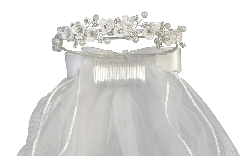 [AUSTRALIA] - Swea Pea & Lilli Girls First Communion Veil - White Holy 1st Communion Headpiece with Comb and Flowers 