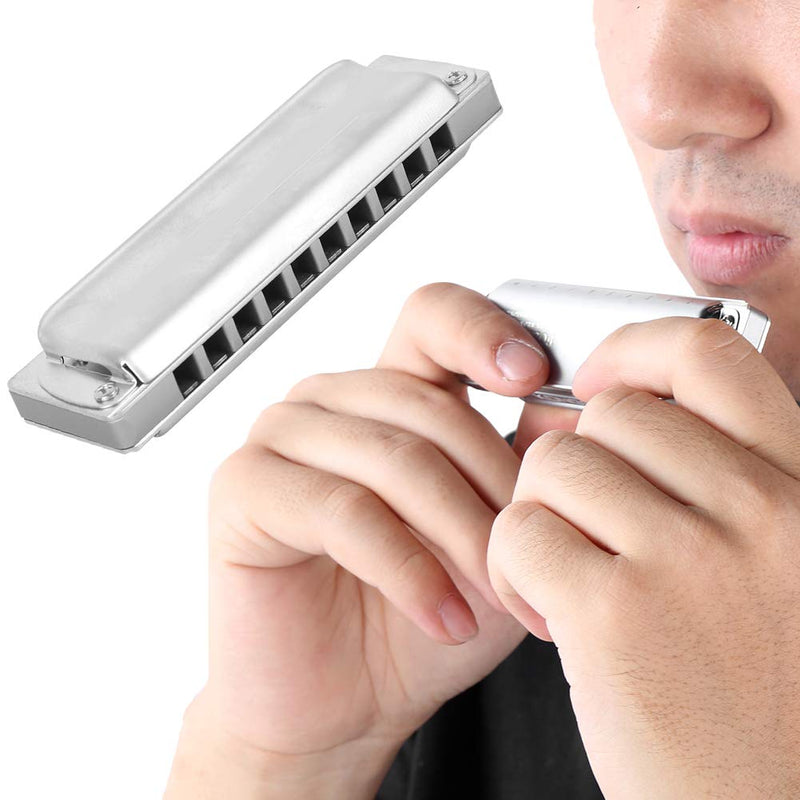 Duokon 10 Holes Mouthorgan C Key Harmonica, Blues Harmonica Mouthorgan Metal Frets Professional Beginner Wind Instrument