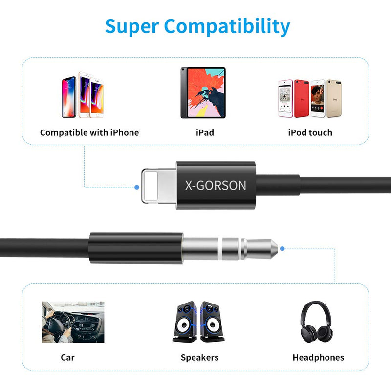 Aux Cord for iPhone, X-GORSON 3.5mm Aux Cord Aux Cable for Car Compatible with iPhone 8/7/11/XS/XR/X/iPad/iPod to Car, Home Stereo, Speaker, Headphone, Supports All iOS Version (3.3ft/1M)