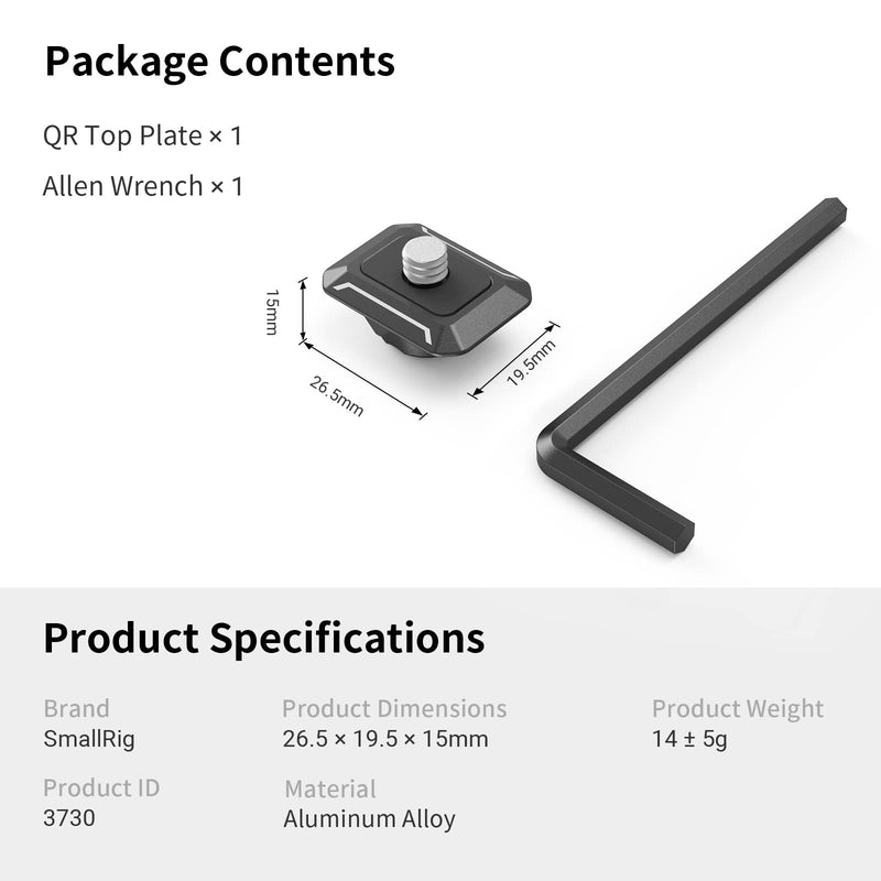 [AUSTRALIA] - SmallRig HawkLock Mini Universal Quick Release Plate, Quick Release Top Plate with 1/4"-20 Screw, Fits for Canon DSLR Camera Cage, Monitor, LED Light - 3730 QR Top Plate 