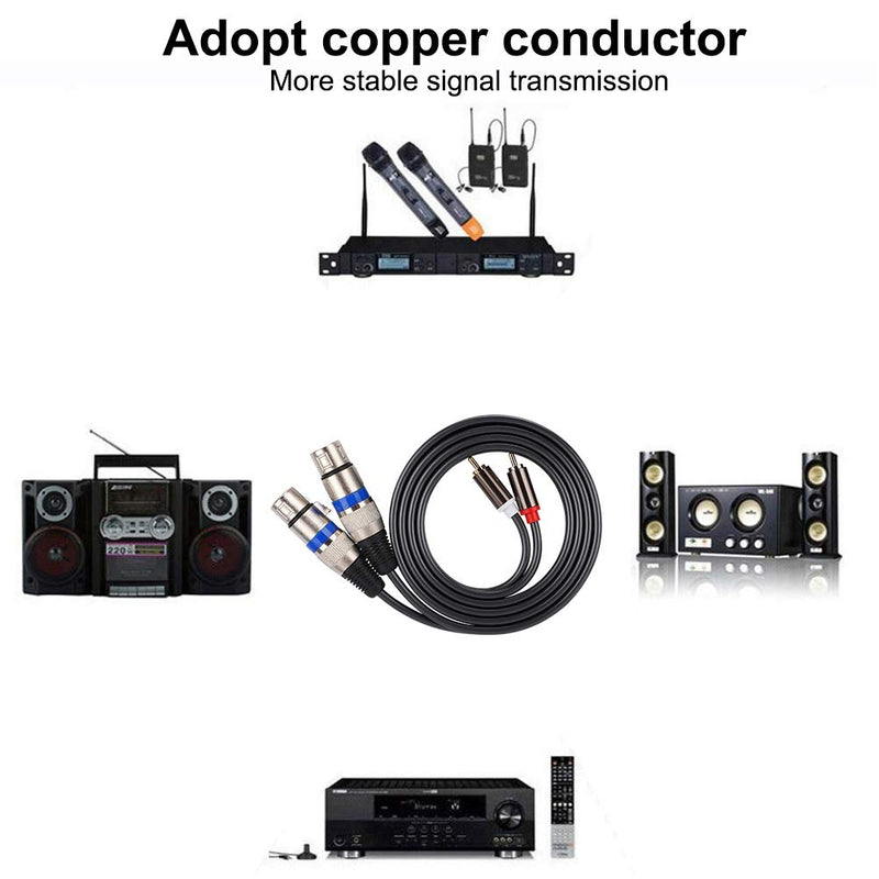 Dual for RCA Male to Dual XLR Female Audio Adapter Cable Patch Cord Double-row PVC Wire for Audio Connections from Microphone Mixers, Headphone Amplifiers, and other Equipment.