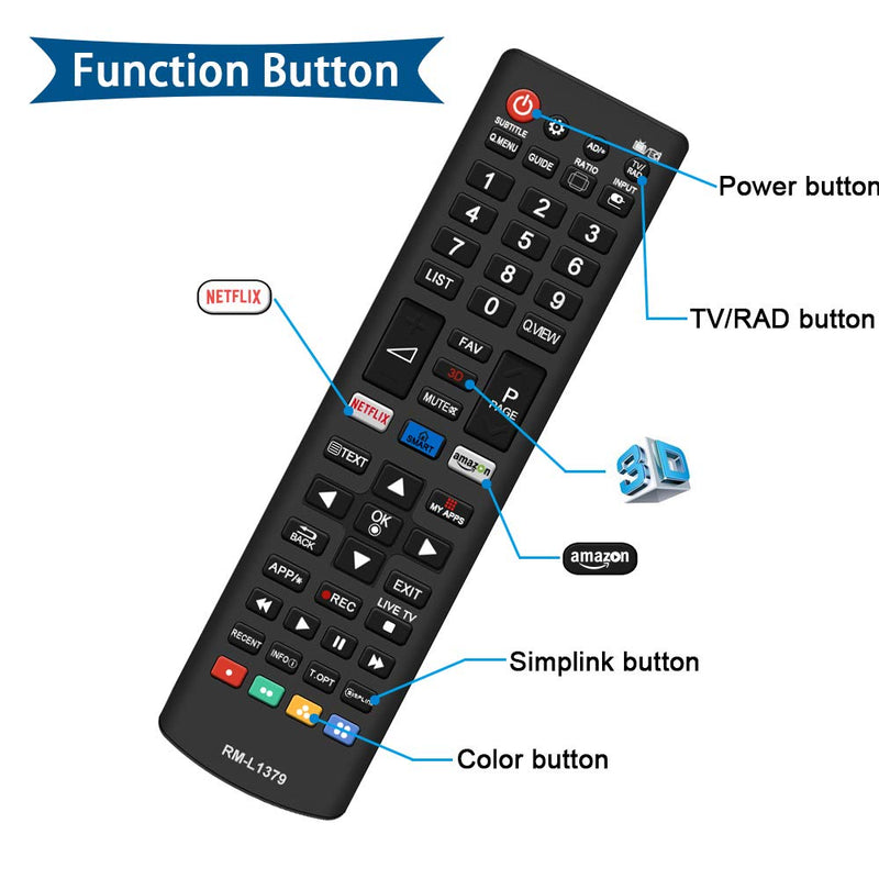 AZMKIMI AKB75375604 Universal Remote Control Replacement for LG Smart TV AKB75375604 AKB75095307 AKB75095330 AKB74915305 AKB74915304 AKB74475401 with Netflix 3D