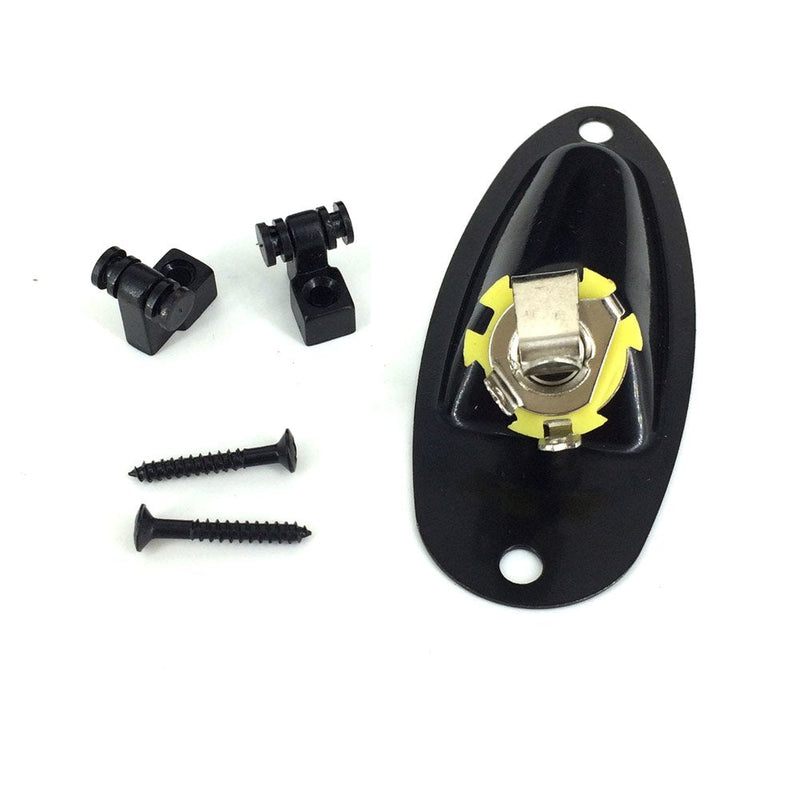 Greenten Black Loaded Jack Socket Plate and Roller String Trees String with Screws for Fender Strat SQ Replacement