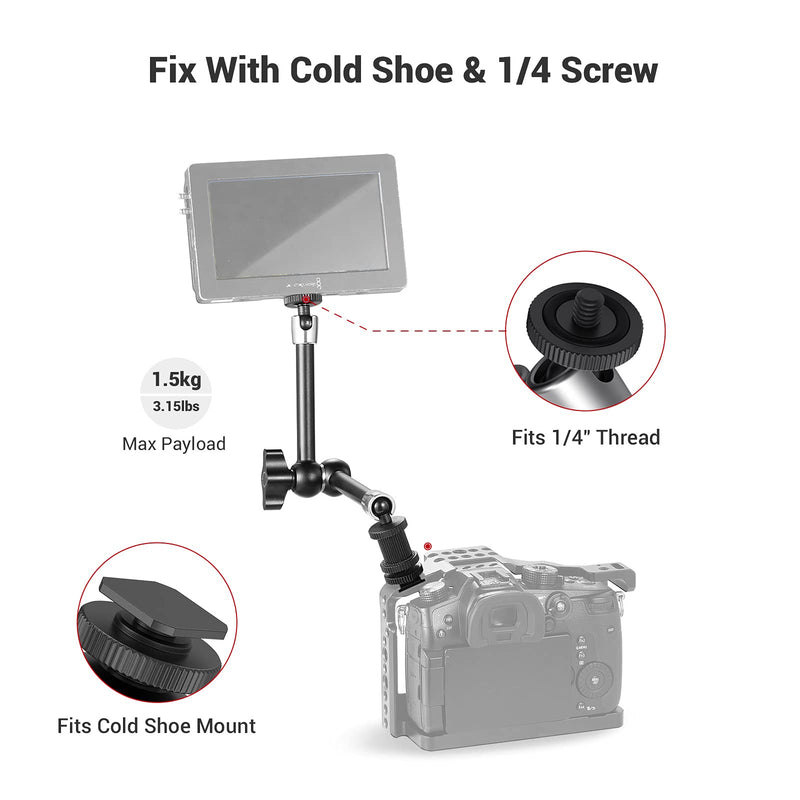 SMALLRIG Articulating Rosette Arm Max 11'' Long with Cold Shoe Mount & Standard 1/4"-20 Threaded Screw Adapter - 1498 11 inches