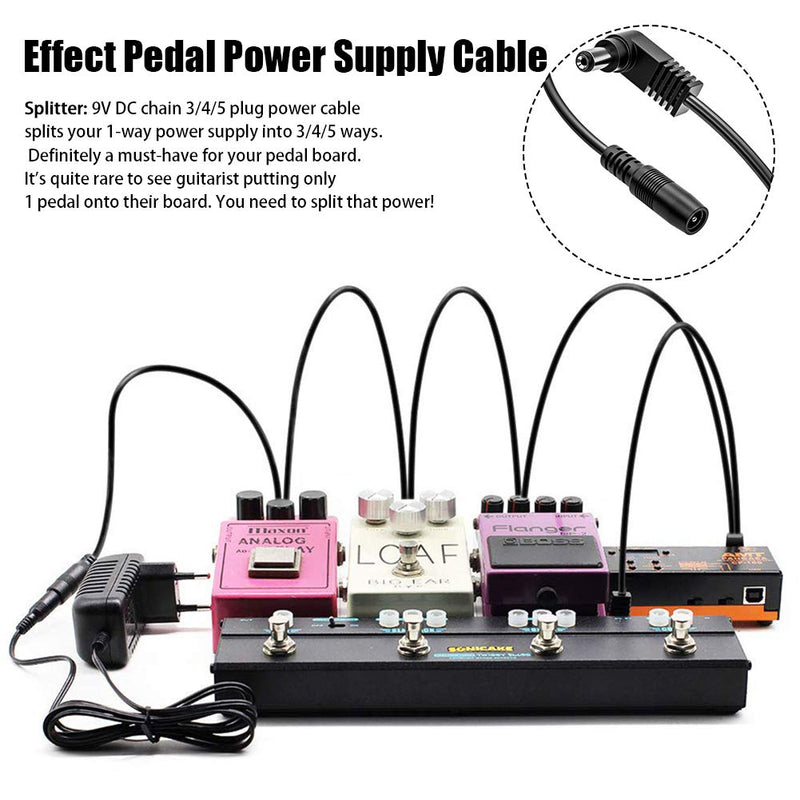 Faderr 3/4/5 Ways Daisy Chain Power Cable DC for Guitar Pedal Power Supply Adapter, PDC-2A Power Extension Lead, 9V 2A Splitter Cord with Right Angle Plug for Effect Pedals(Black 4way) Black 4way