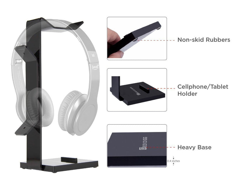 Geekdigg Gaming Headset Headphone Stand Holder with Cable Organizer & Cellphone Stand - Black