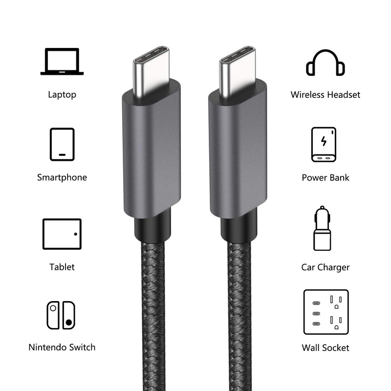 nonda USB-C to USB-C 100W Cable, USB C Braided Nylon Cord Fast Charging Cable Compatible with MacBook Pro 2020/2019, iPad Pro 2020/2019, Samsung Galaxy S21, Dell XPS 13/15 and Type-C Laptops