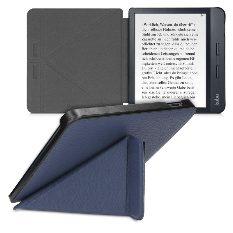 kwmobile Origami Case Compatible with Kobo Libra H2O - Case Ultra Slim Fit PU Leather Cover with Stand - Dark Blue