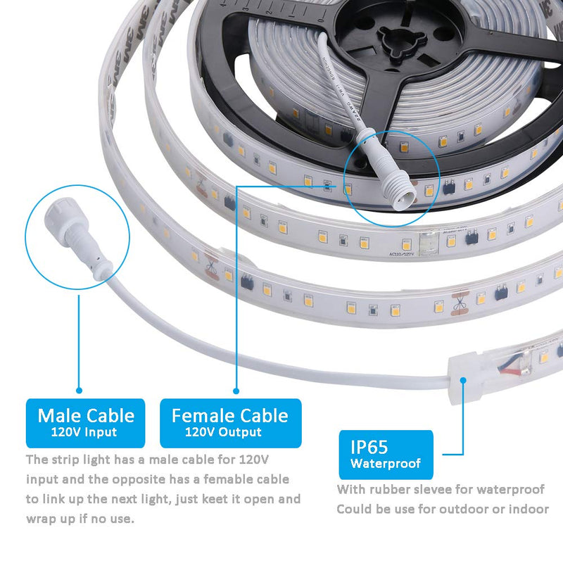 Enersystec 120V LED Strip Light Dimmable by Wall Dimmer Switch, Waterproof IP65, No Need LED Driver, Warm White 2800K LED Rope Light, 300 LED 16.4ft LED Tape Light for Indoor or Outdoor