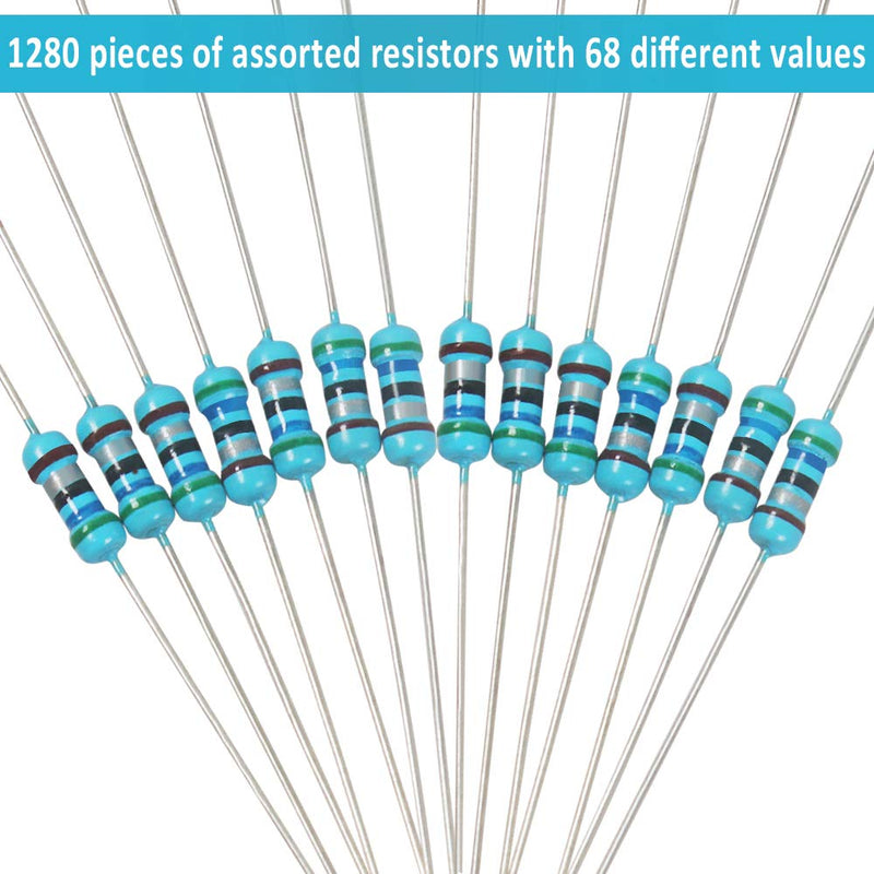 [AUSTRALIA] - 1280 Pieces 64 Values Resistor Kit, 1% Assorted Resistors 1 Ohm-10M Ohm 1/4W Metal Film Resistors Assortment for DIY Projects and Experiments 