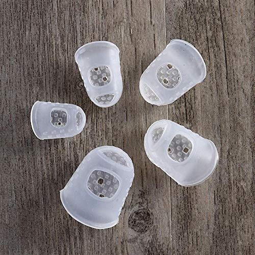 35 Pcs Guitar Silicone Finger Protector, Clear Fingertip Protection Covers Caps Finger Guards for Ukulele Electric Guitar, 5 Sizes, with 5 Guitar Picks