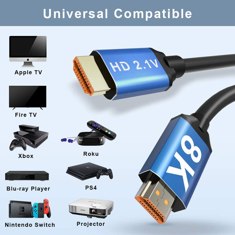 HDMI 2.1 Cable 6ft, Weton Ultra High Speed 48Gbps 8K HDMI Cable, 8K@60Hz, 4K@120Hz, Dolby Vision Dynamic HDR, eARC, Compatible with Apple TV, Switch, Roku TV, Fire TV,Blu-ray,Xbox, PS4, Projector