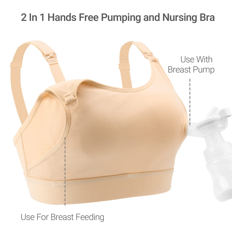 Hands Free Pumping Bra, Momcozy Adjustable Breast-Pumps Holding and Nursing Bra, Suitable for Breastfeeding-Pumps by Lansinoh, Philips Avent, Spectra, Evenflo and More(Skin,XX-Large) XX-Large Beige