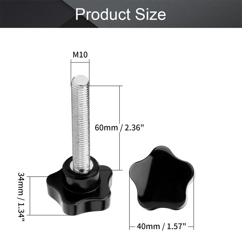 Othmro 2Pcs Black 10mm(M10) x 40mm Thread Replacement Star Hand Knob Tightening Screws 2 Pieces M10*40mm