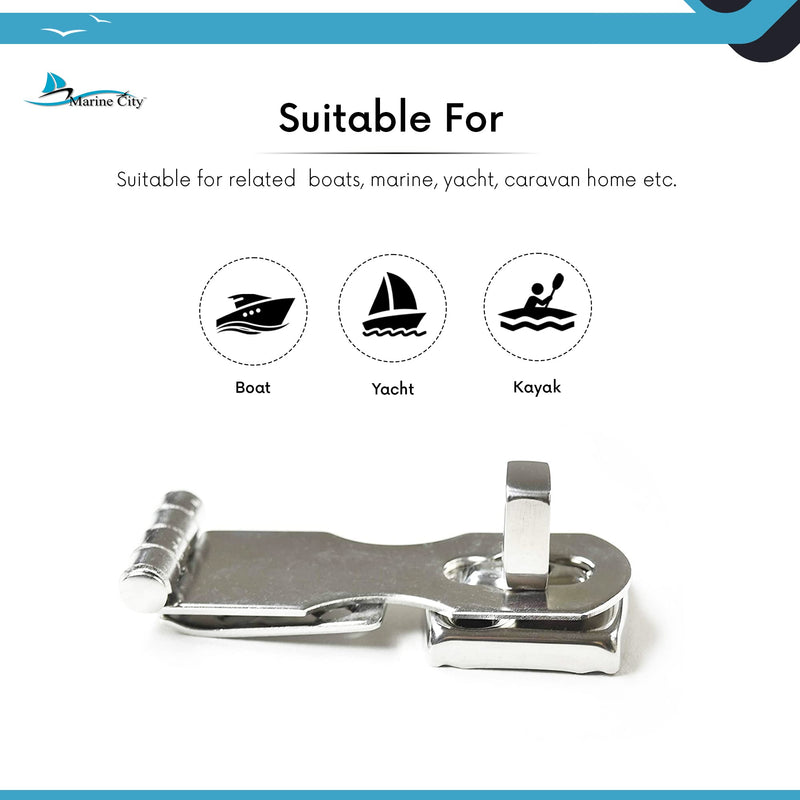 MARINE CITY Stainless-Steel Easy Install Door Hasps Heavy Duty Swivel Safety Hasp with Turning Padlock Eye Mount Catch Latch Lock for Marine Boat Accessories (2-3/4 Inches × 1 Inch)