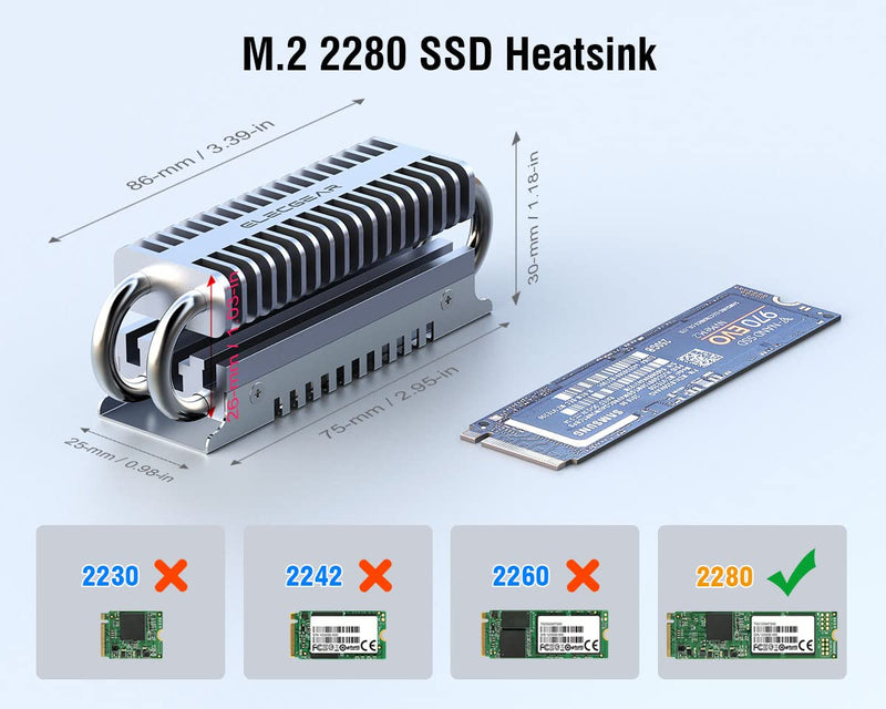 ElecGear M.2 2280 SSD Heatsink, EL-80P Heat Pipe + Double Deck Solid Aluminum Heat Sink Cooler for 80mm PCIe NVMe and SATA NGFF M2 SSD Internal Solid State Drive Memory, Thermal Pads Included