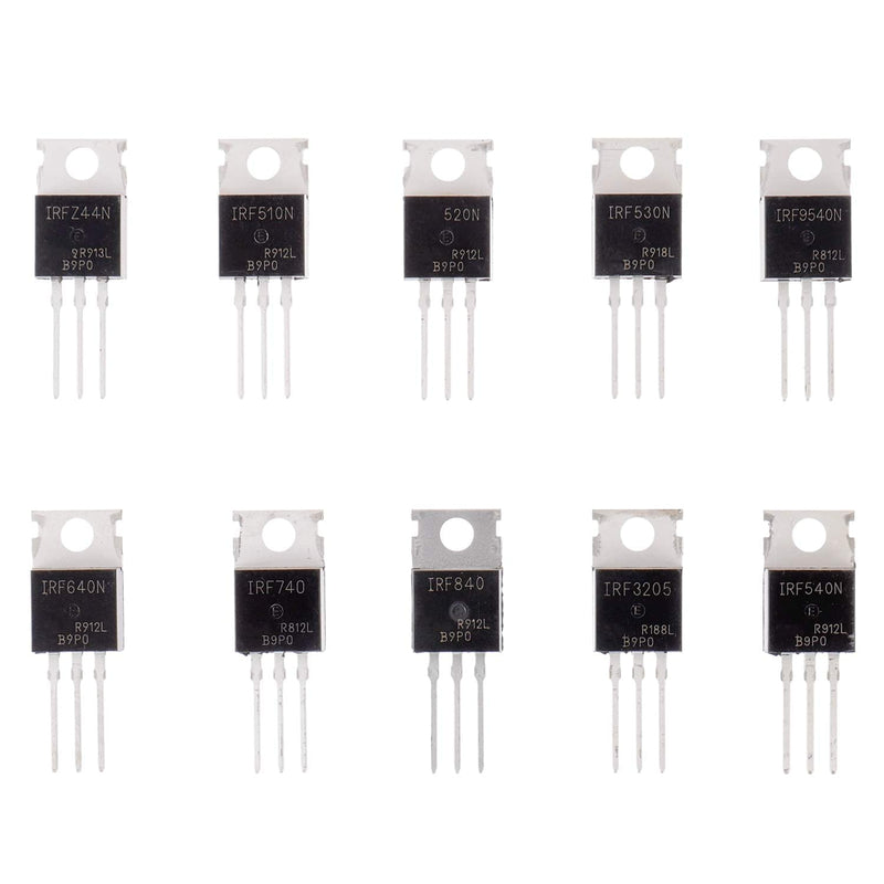 BOJACK 10 Values 50 Pcs IRFZ44N IRF510N IRF530N IRF540N IRF640N IRF740 IRF840 IRF3205 IRF9540 IRF Series transistors MOSFET Assortment Kit