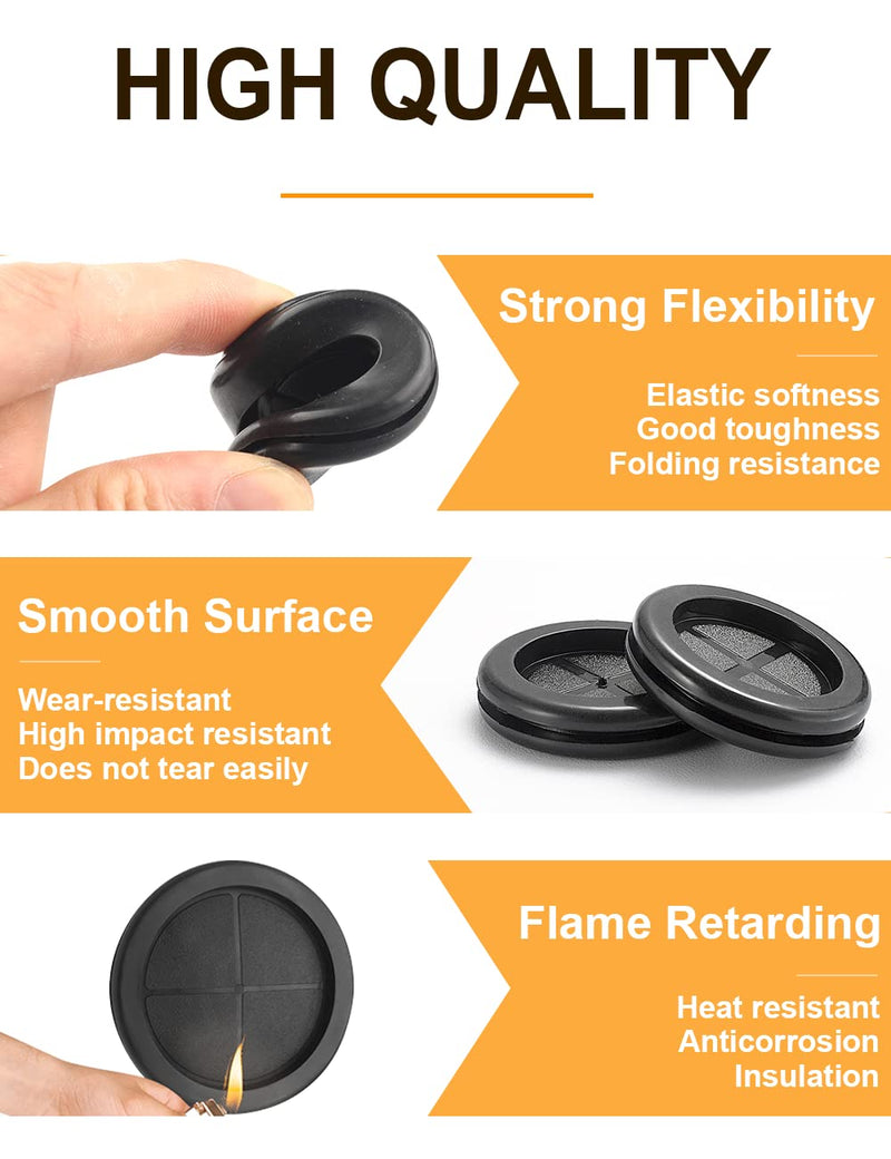 80 PCS Rubber Grommet 1-3/4"、1-1/2"、1"、7/8"、5/8"、1/2"Drill Hole, Firewall Hole Plug Set Electrical Wire Gasket Kit Rubber Gasket Kit，Firewall Plug Grommet, Round